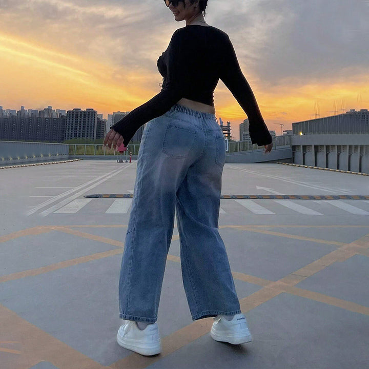 Dame Crop Top med ribbet design og bred ærme Stilla