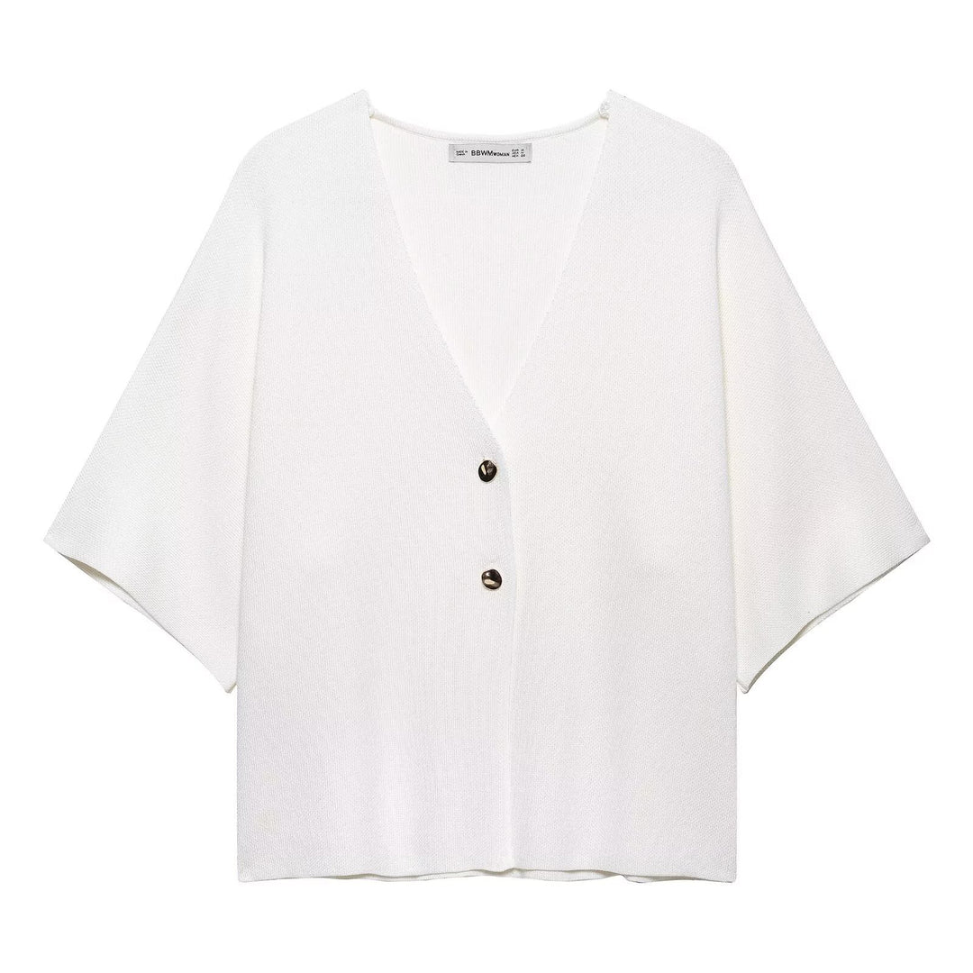 Damer bred strikjakke med elegante knapdetaljer Stilla