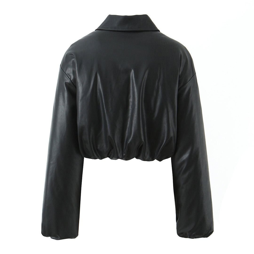 Dame elegant cropped jakke med lynlås og broderet krave Stilla