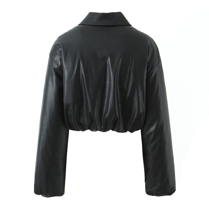 Dame elegant cropped jakke med lynlås og broderet krave Stilla