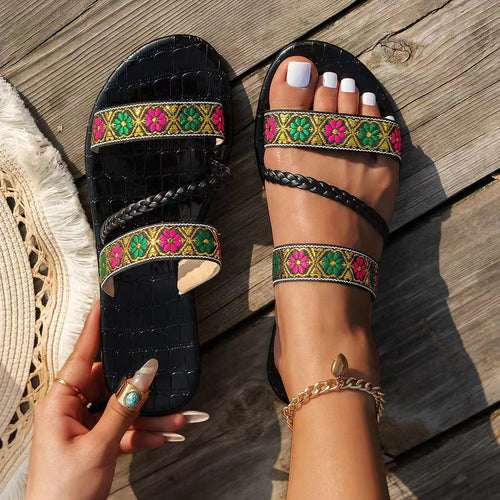 Dame sandaler med kunstnerisk broderi og flettede stropper Stilla