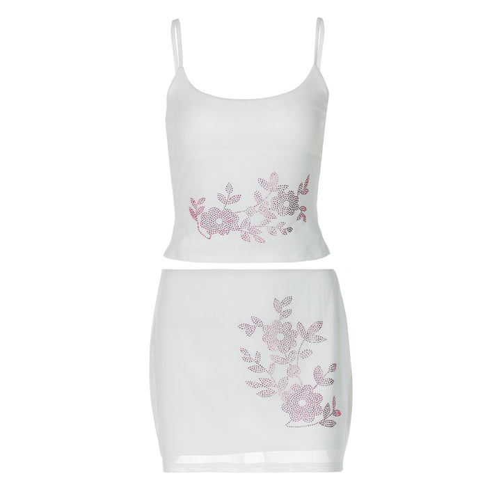 Dame Top og Mini nederdel Sæt med iøjnefaldende blomsterprint Stilla