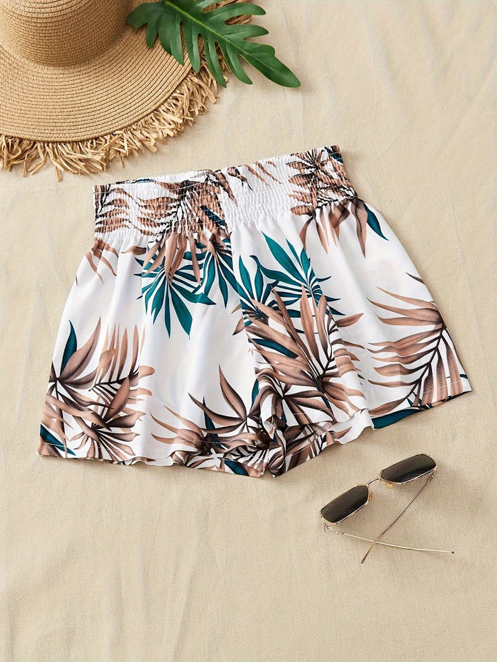 Dame Strandshorts med elastisk talje og tropisk mønster Stilla