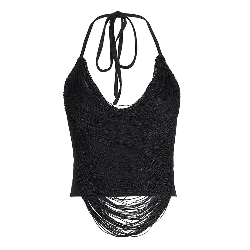 Dame Crop-top med elegante frynseudsmykninger Skovae