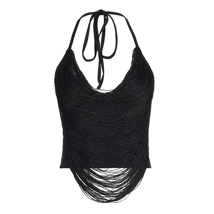 Dame Crop-top med elegante frynseudsmykninger Skovae