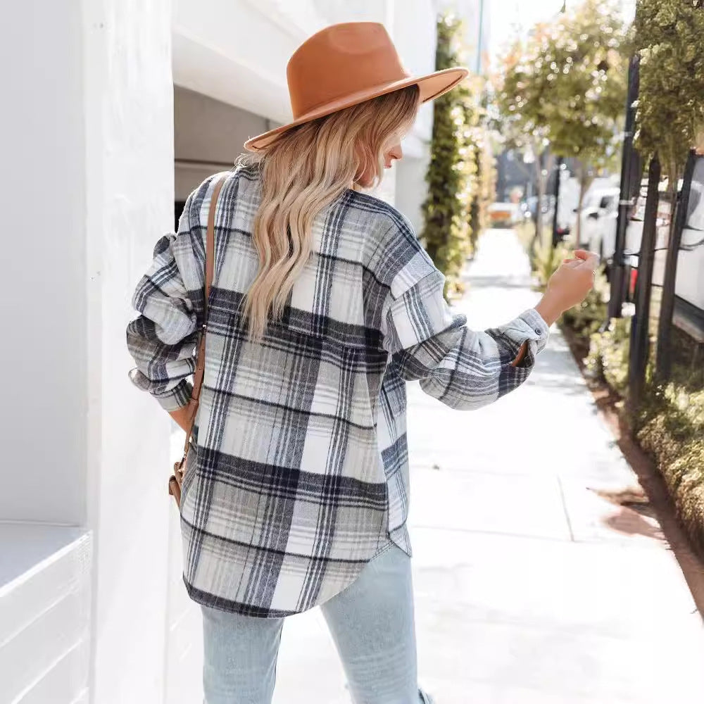 Dame Plaid Oversized Skjortejakke med to lommer og afslappet snit Stilla