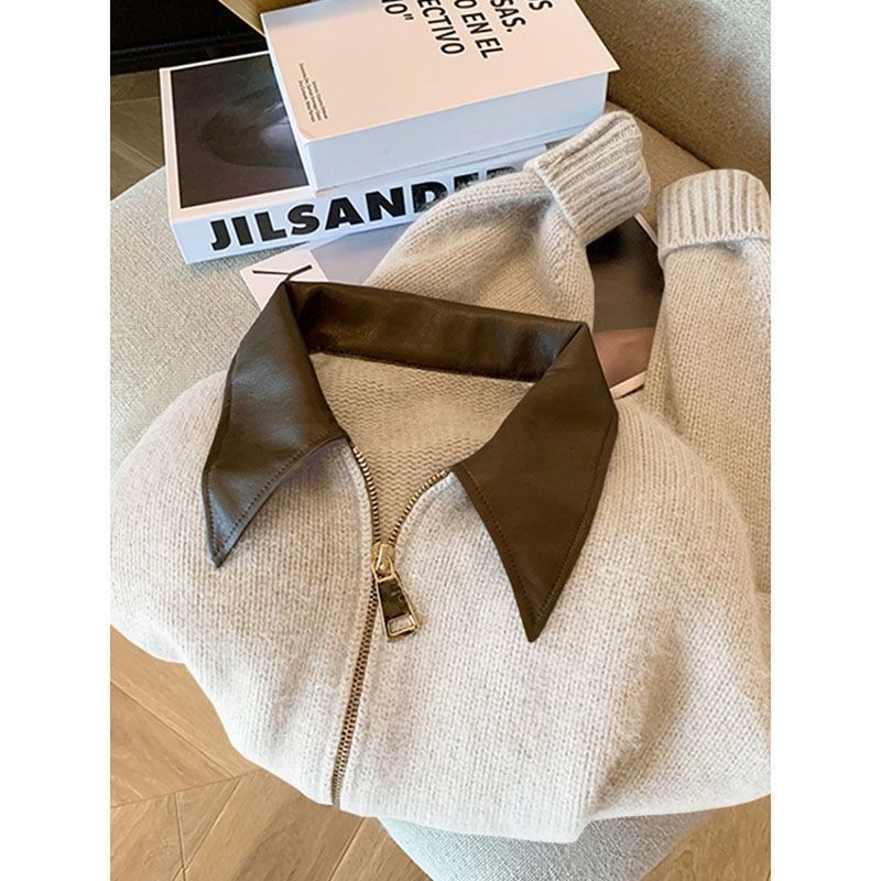 Kvinders cardigan med læderkrave Stilla