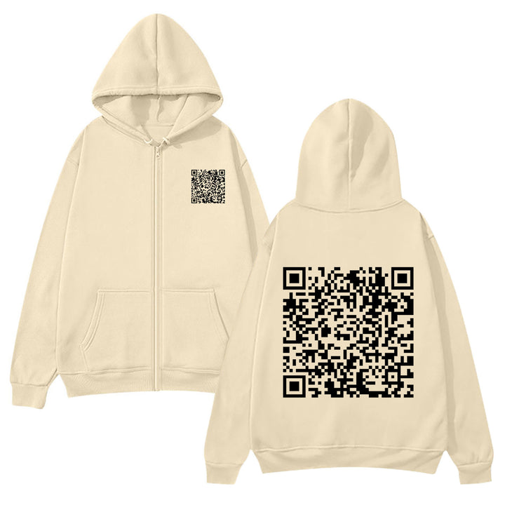 Kvinders hættejakke med QR-kode design og blødt fleece Skovae