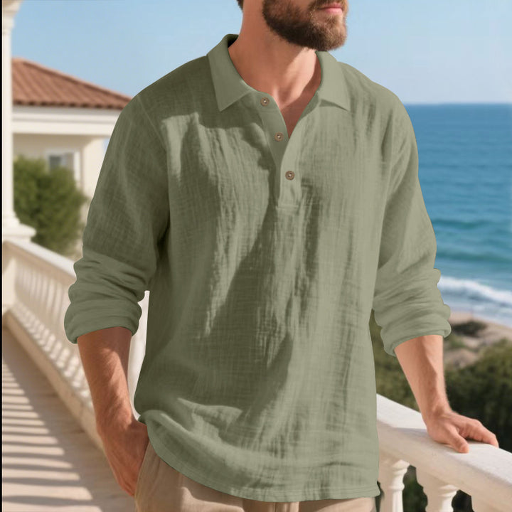 Herre langærmet Henley-shirt i åndbart bomuldsblandingsmateriale med moderne design Stilla