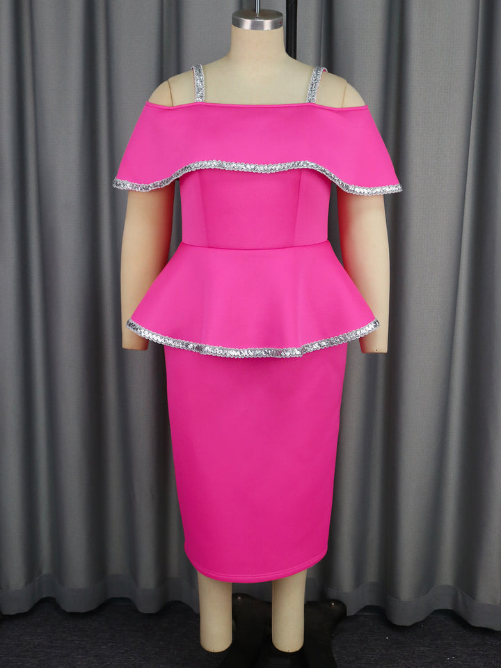 Dame Elegant Cocktailkjole med off-shoulder Volant og glitrende accenter Skovae