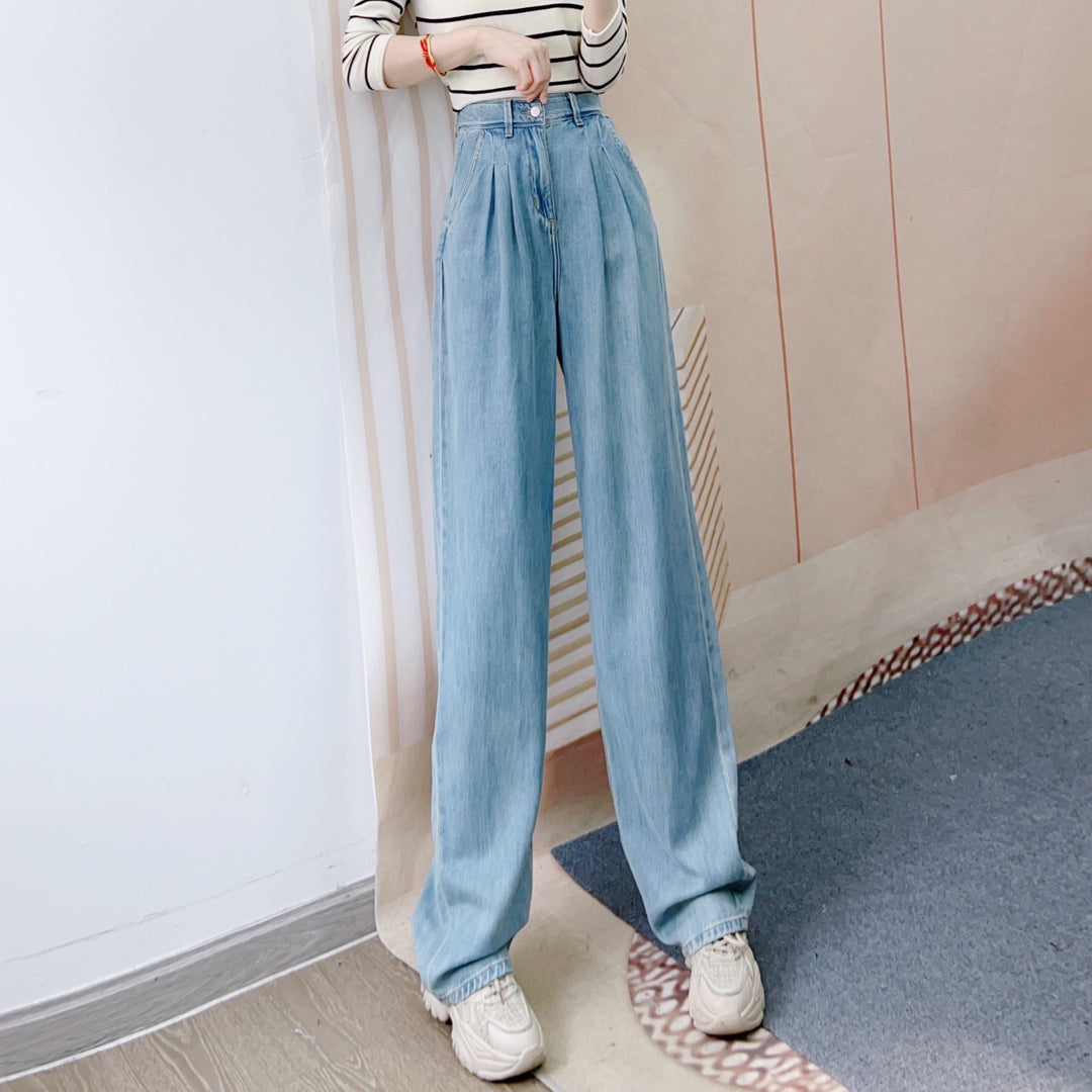 Dame brede højtaljede jeans med elegante folder og moderigtigt design Stilla