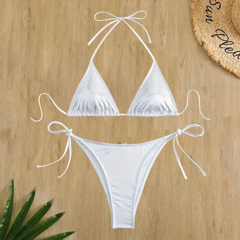 Dame triangel-bikini med glitrende netdesign Skovae