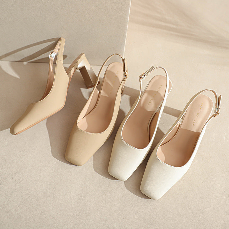 Kvinder Elegante Spids-Tå Slingback Hæle med Chunky Gennemsigtig Hæl Stilla