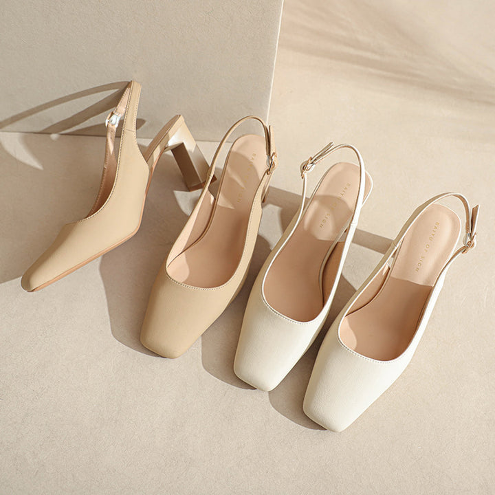 Kvinder Elegante Spids-Tå Slingback Hæle med Chunky Gennemsigtig Hæl Stilla