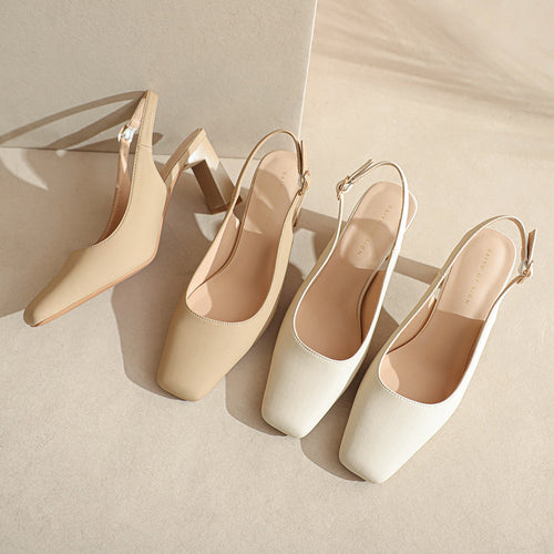 Kvinder Elegante Spids-Tå Slingback Hæle med Chunky Gennemsigtig Hæl Stilla