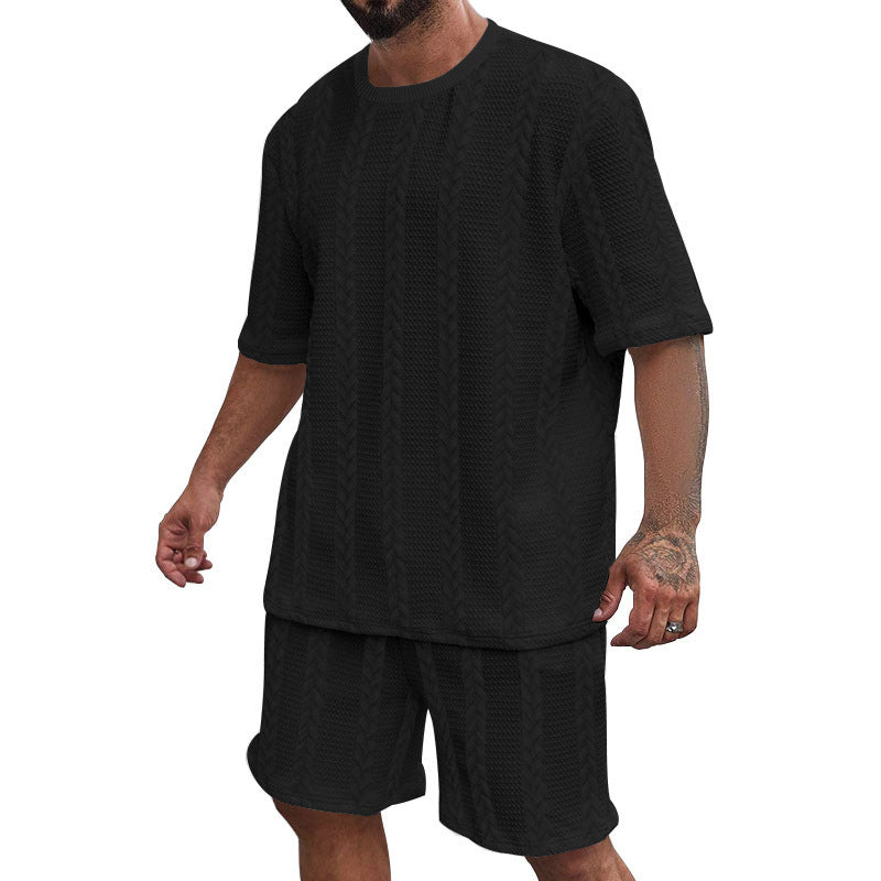 Herre afslappet strik sæt med oversized T-shirt og shorts Stilla