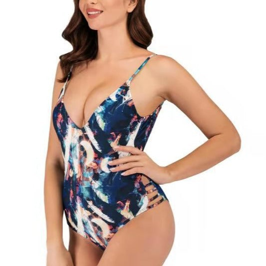 Dame one-piece badesuit med floral kunstdesign Skovae