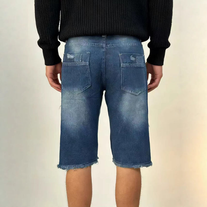 Herrer afslappede destroyed jeansshorts med fransede afslutninger og bredt ben Skovae