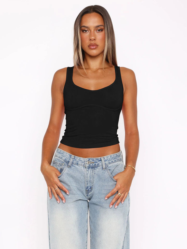 Dame crop-top med brede stropper og integreret bustier Stilla