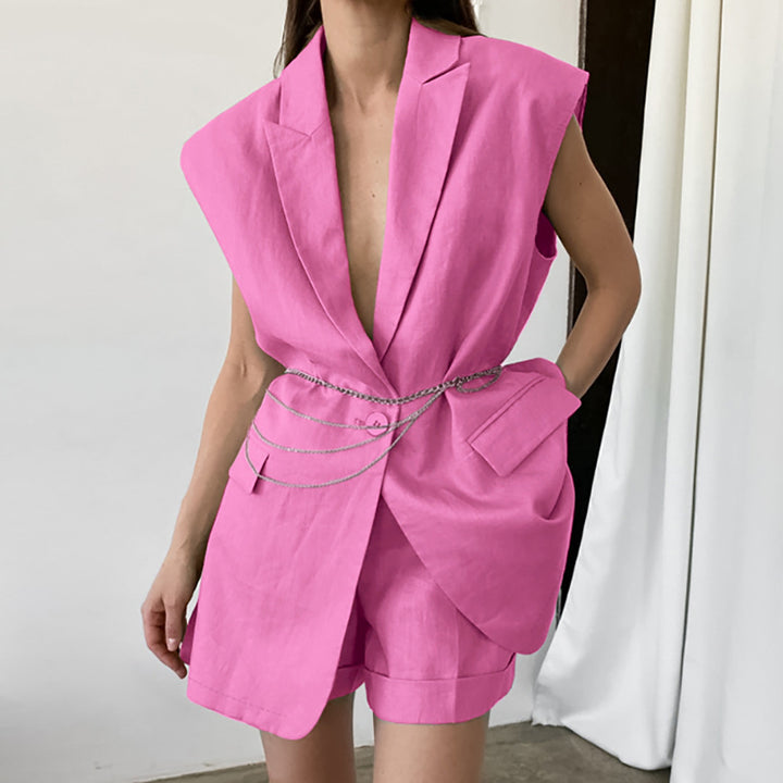 Dame Oversized Blazer-Shorts Sæt med elegant bælte Stilla