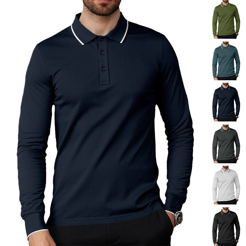 Herrer langærmet Piqué-polo-shirt med kontrastpaspol ved kraven og manchetter Skovae