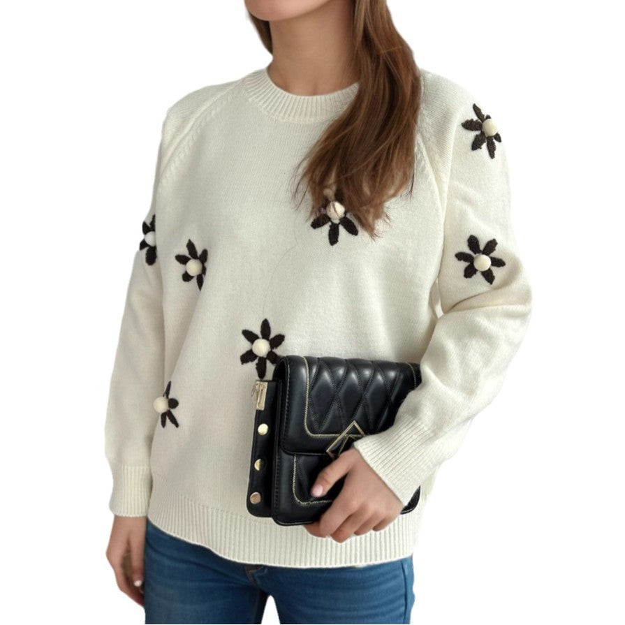 Kvinders sweater med blomsterapplikationer og afslappet pasform Stilla