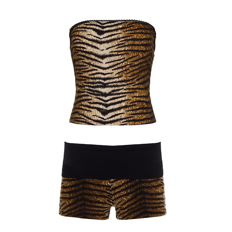 Damen Bandeau-Bikini-Set mit animalischem Design und elastischem Bund Skovae