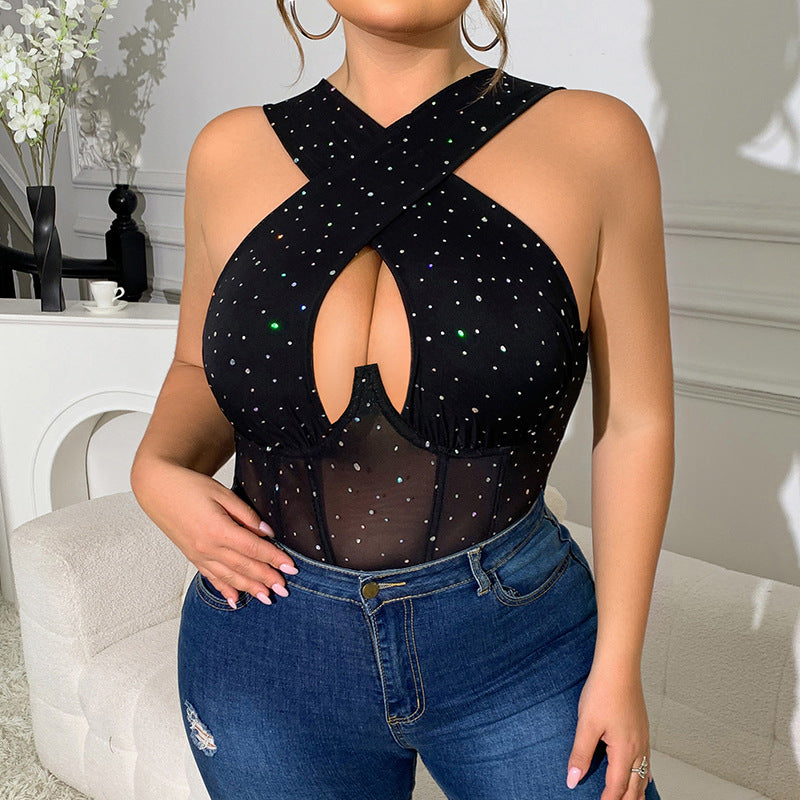 Dame bodysuit med glitrende design og dyb V-udskæring Stilla