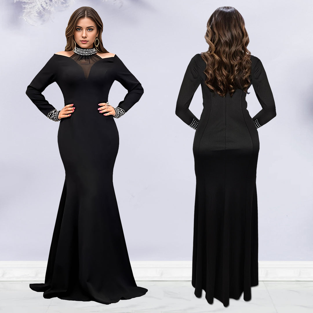 Dame Elegant aftenkjole med off-shoulder design og strålende strass dekorationer Stilla
