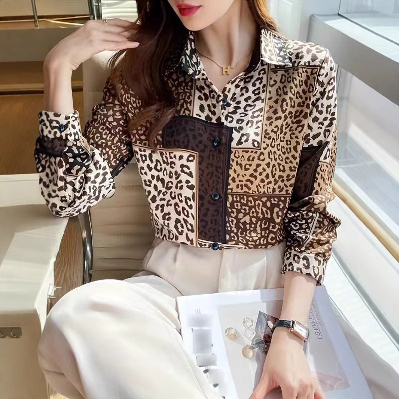Dame skjorte med moderne leopardmønster og lange ærmer Stilla