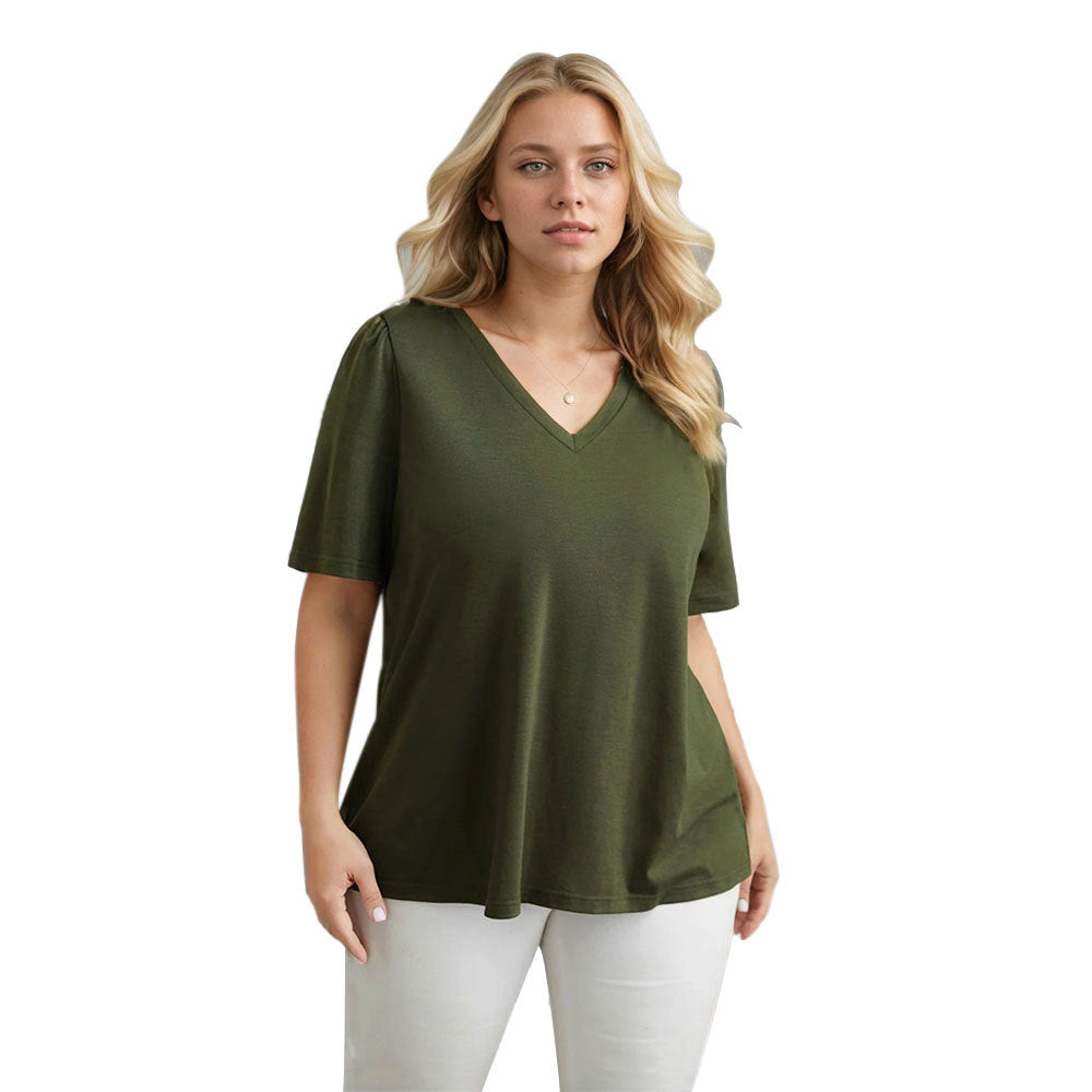 Dame Casual V-hals t-shirt med sidelommer og blødt materiale Skovae
