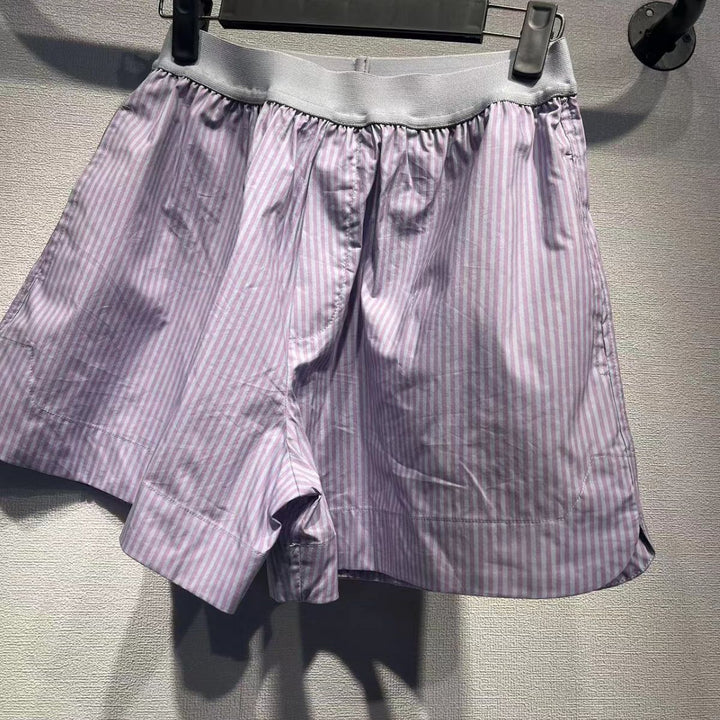 Dame Højtaljede Sportshorts med elastisk bund og fint stribemønster Stilla