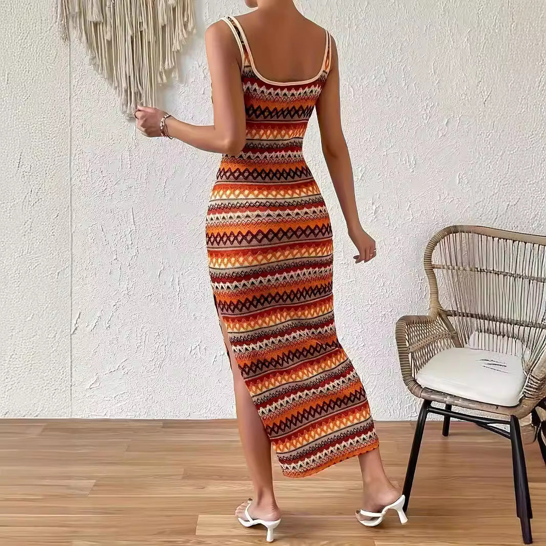 Dame maxikjole i tribal-inspireret design med sidelids Stilla