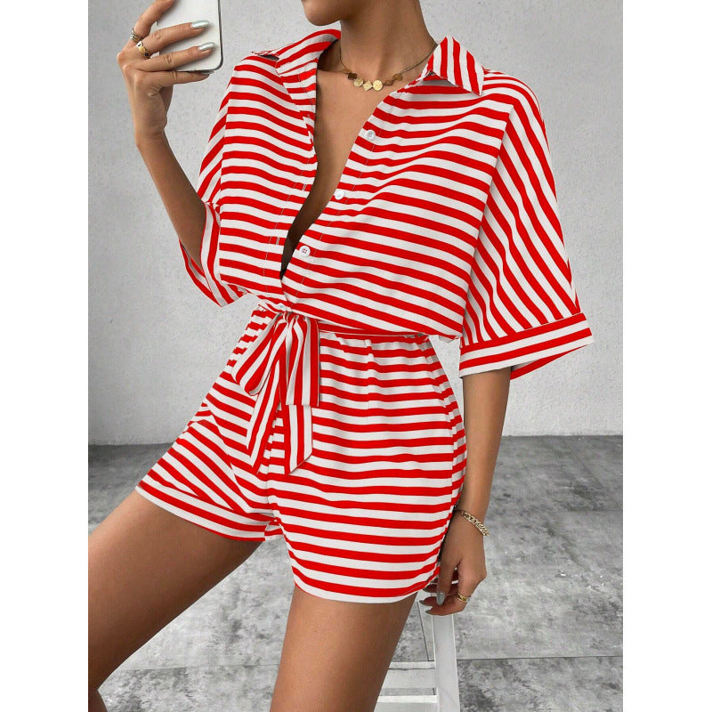 Dame Relaxed Fit Stribet Bindefront Overall Sæt Stilla