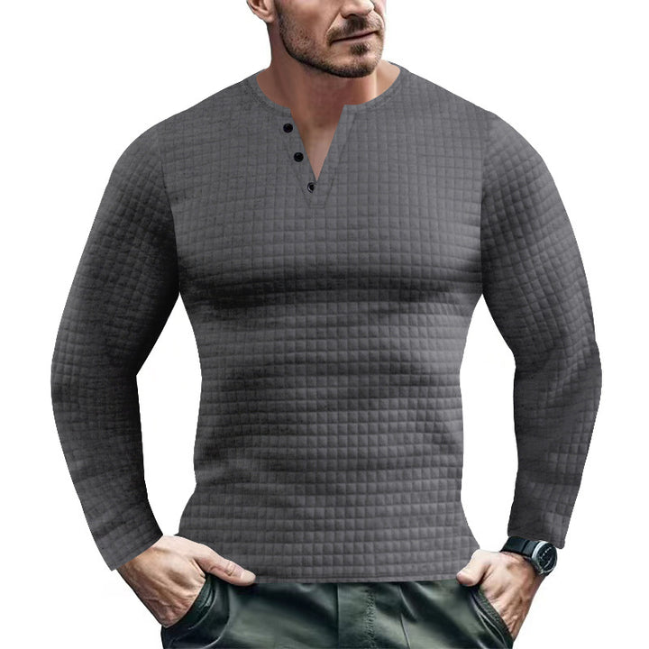 Herrer langærmet Henley-shirt med struktureret design Stilla