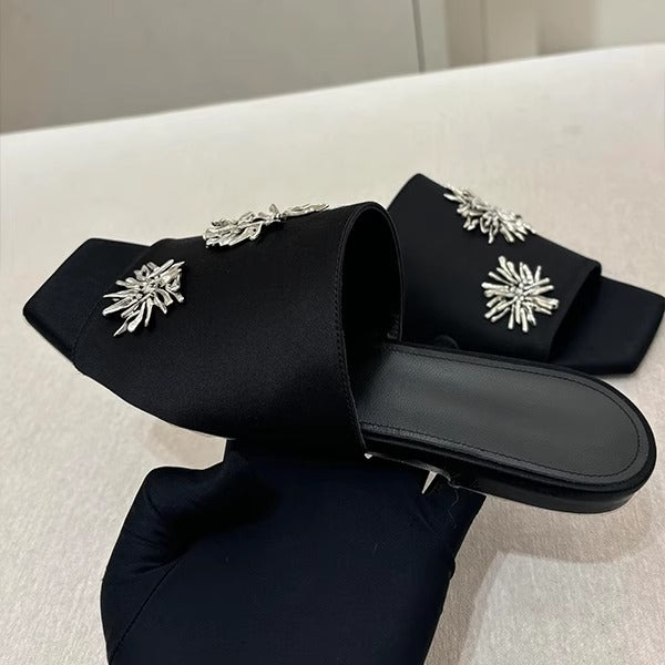 Dame Elegante Pantoletten med skimrende blomsterapplikationer Stilla