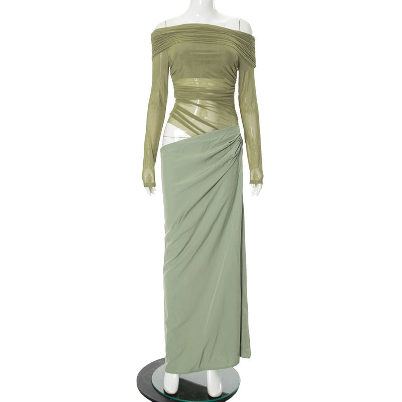 Damer Elegante Off-Shoulder Maxi Kjole med Draperet Detalje Stilla