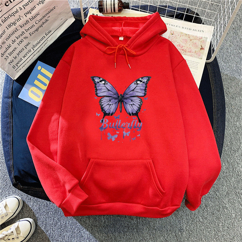 Kvinders hoodie med farverigt sommerfuglemotiv Skovae