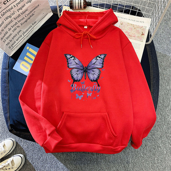 Kvinders hoodie med farverigt sommerfuglemotiv Skovae
