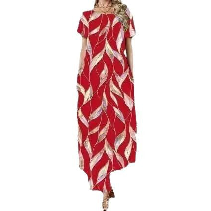 Dame Elegant Maxikjole med sidelommer og trendy bladmønster Stilla