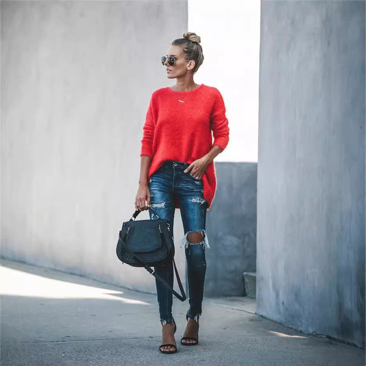 Dame blød sweater med asymmetrisk kant Stilla