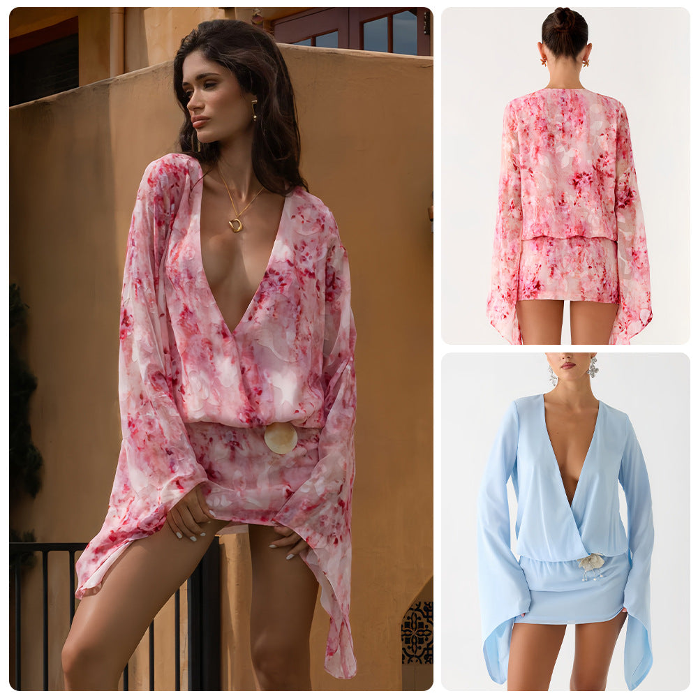 Kvindernes kimono kjole med flydende snit og elegant V-hals