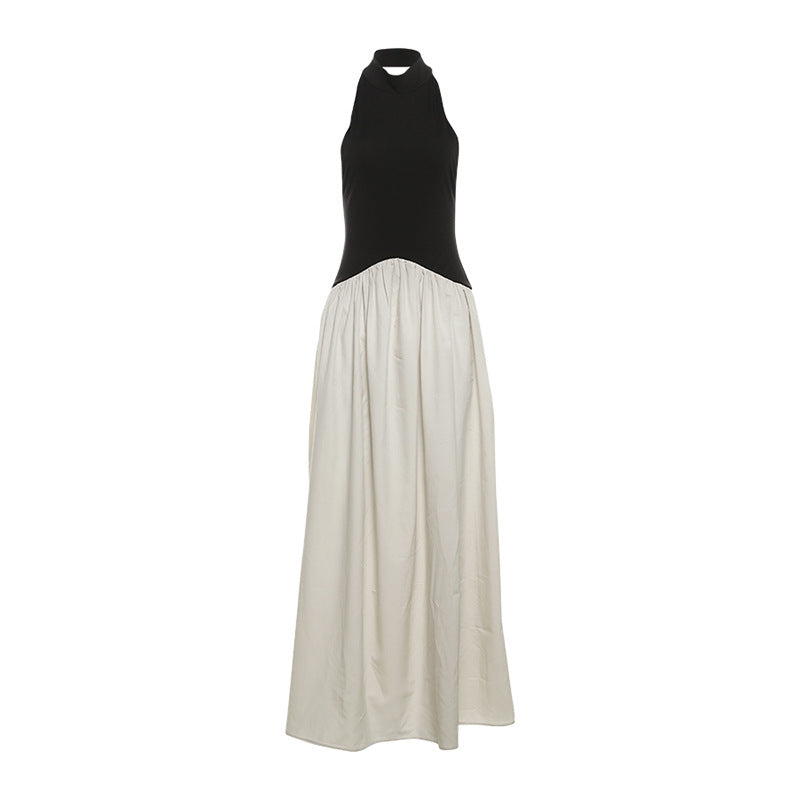 Dame Elegant Maxi kjole med højtsluttet design og to farvedetaljer Skovae