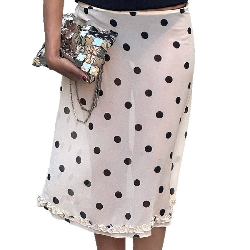 Dame Polka Dot Midi-Nederdel med Rullegang Stilla