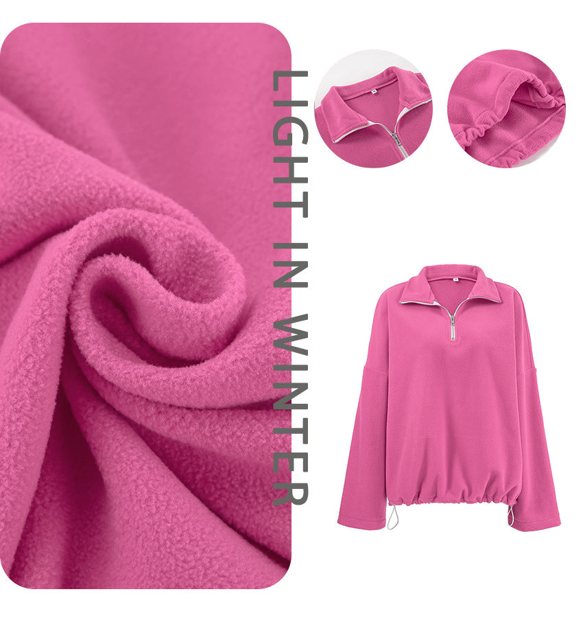 Dame oversized fleece-trøje med lynlås og høj krave Stilla