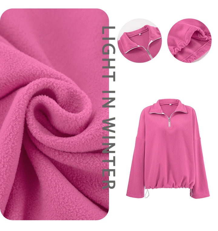 Dame oversized fleece-trøje med lynlås og høj krave Stilla