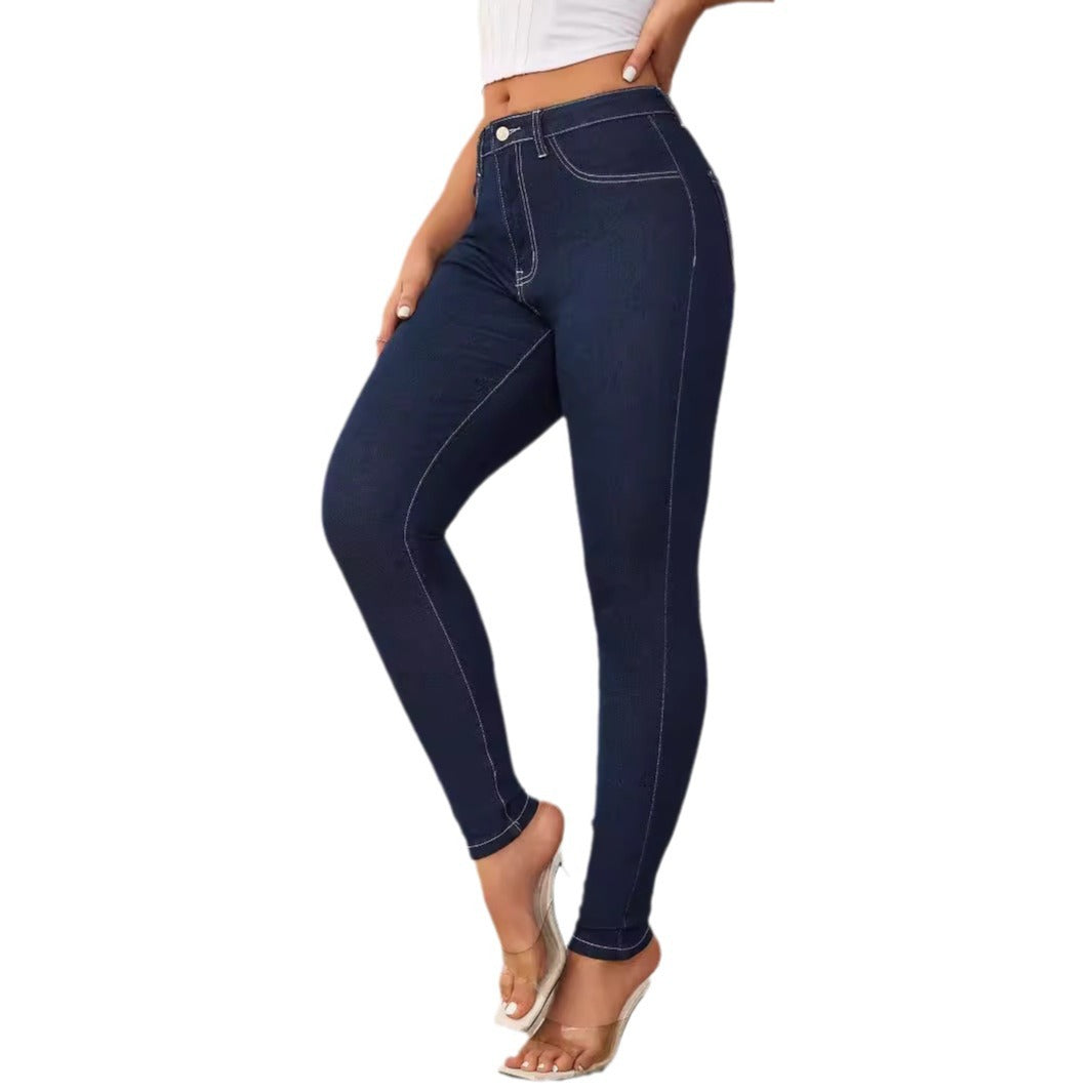 Dame High-Waist Skinny Jeans med figursygning Stilla