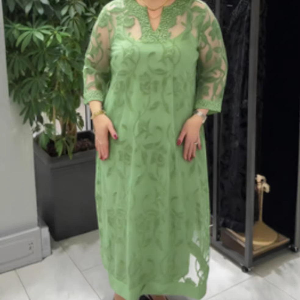 Kvinders elegante gennemsigtige maxi kjole med blonde detaljer Stilla