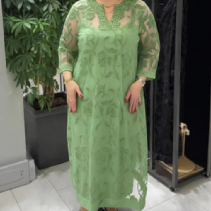 Kvinders elegante gennemsigtige maxi kjole med blonde detaljer Stilla