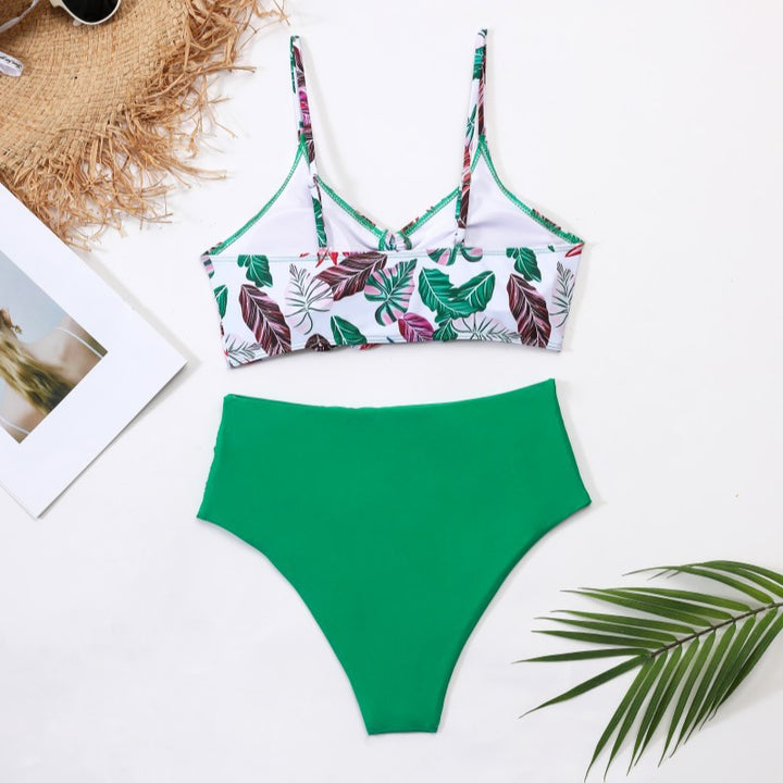Dame højtaljede bikini-sæt med blomster top Skovae